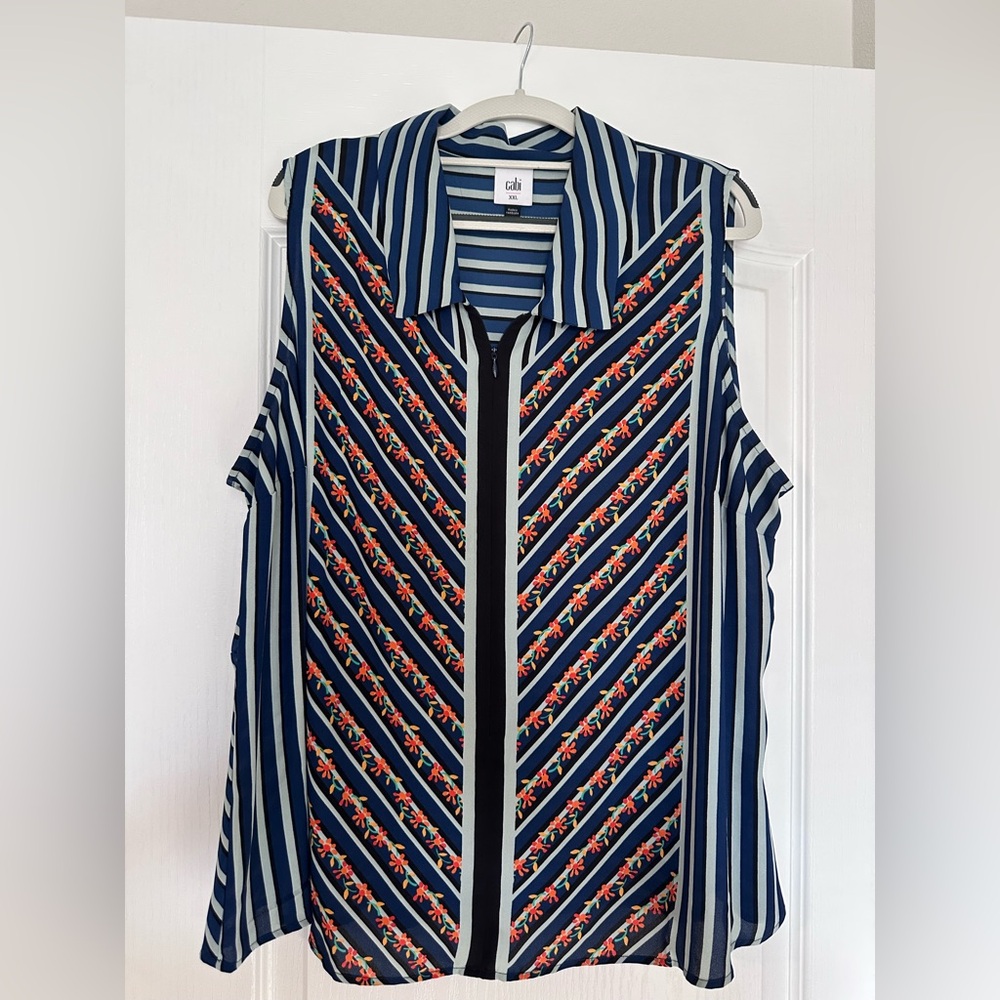 CAbi chevron Striped Floral Blouse